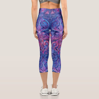 Leggings Capri Vibrante Blue Pink & Purple Mandala Paisley Yoga