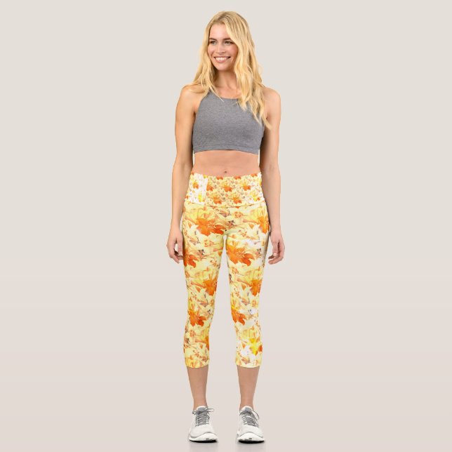 Leggings Capri Vibrante brillante Naranja amarillo vintage Autumo (Anverso)