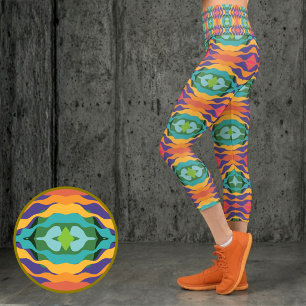 Leggings Capri Vibrante Geométrico Ondulado a Rayas Colorido