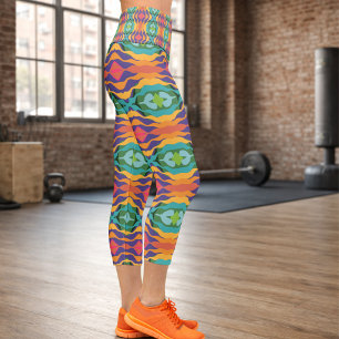Leggings Capri Vibrante Geométrico Ondulado a Rayas Colorido