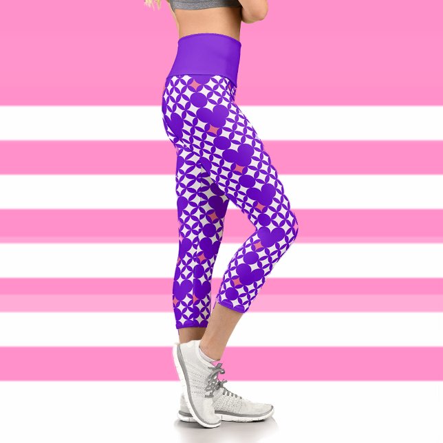 Leggings Capri Vibrante moda de patrón violeta azul (Trendy Vibrant Capri Leggings perfect for yoga, workout, running, cycling, gym, indoor, outdoor,)