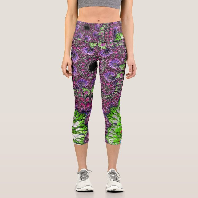 Leggings Capri Vibrante Neon Colorful Trippy Groovy Fractal Art (Anverso)