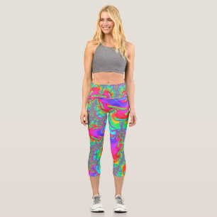 Leggings Capri Vibrante retro trippy Neon Rainbow Fractal Art