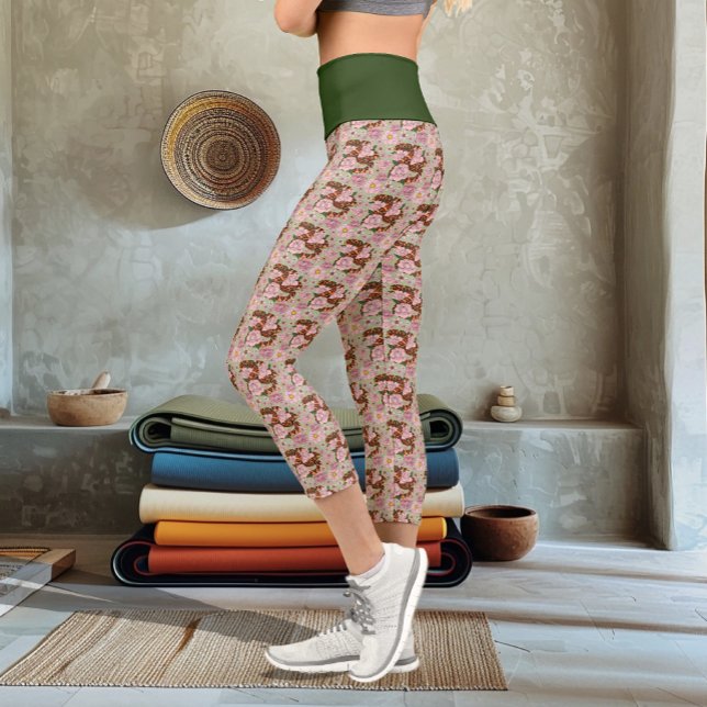 Leggings Capri Vibrante serpiente de maíz Flores de peonía rosada (Subido por el creador)