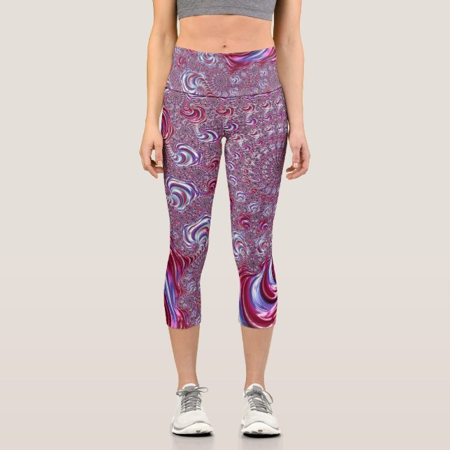 Leggings Capri Vibrante y brillante Groovy Trippy Espiral de arte (Anverso)