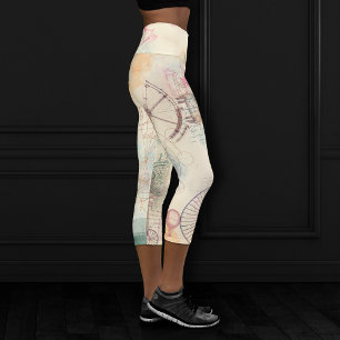 Leggings Capri Victorian Steampunk Grunge Pastel de acuarela