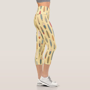 Leggings Capri Vida de Surf Impresión Retro de Tabla de Surf Co