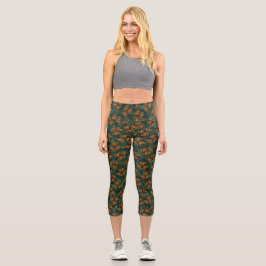 Leggings Capri Vidrio teñido de naranja verde alas de monarca cam
