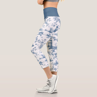 Leggings Capri Vintage English Floral Toile de Jouy-Blue