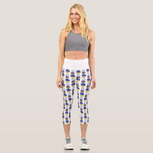 Leggings Capri vintage retro jugador de fútbol azul amarillo simp
