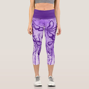Leggings Capri Violeta de flores entrelazadas abstractas