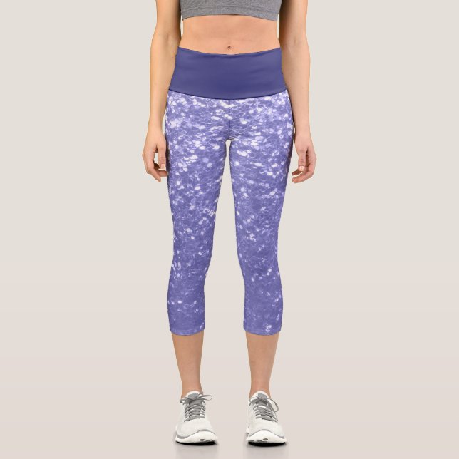 Leggings Capri Violeta de lavanda chispeando purpurina (Anverso)