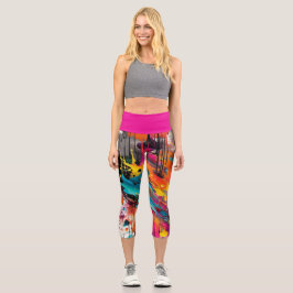 Leggings Capri Vivid Chaos Splash Graffiti
