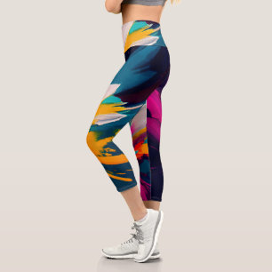 Leggings Capri Vívido Florecer – Energía Floral Abstracta Explosi