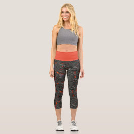 Leggings Capri Volcán lava de los molten negro y rojo