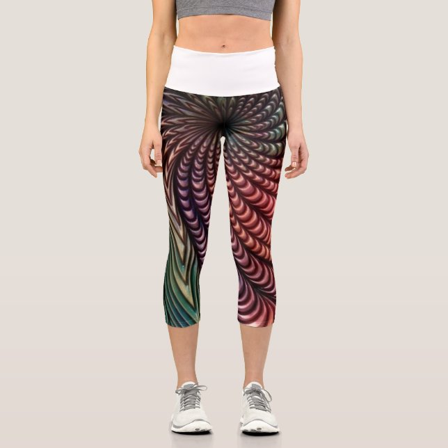 Leggings Capri Vórtice de Mandala 3D Hipnótico (Anverso)