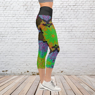 Leggings Capri Weave Mandala Naranja Verde y púrpura
