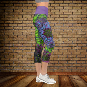 Leggings Capri Weave Mandala Verde Púrpura y Azul