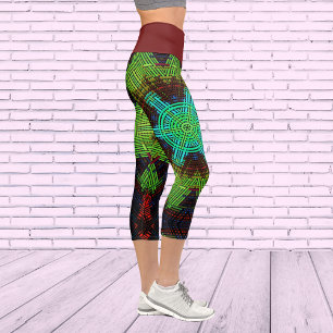 Leggings Capri Weave Mandala Verde Rojo y Azul