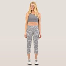 White Abstract On Grey Capris