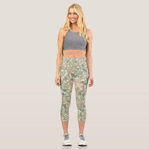 Leggings Capri William Morris Honeysuckle Green Floral