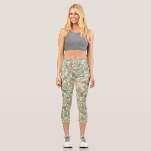 Leggings Capri William Morris Honeysuckle Green Floral