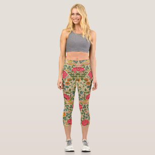 Leggings Capri William Morris Rosa Floral Chintz Pink