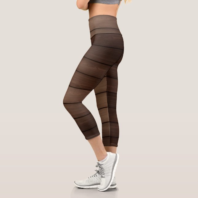 Leggings Capri Wood Grain Striped Brown Abstract Fashion Art (Izquierda)