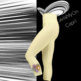 Leggings Capri Yellow Modern Spring Summer Pastel Daisy Florals