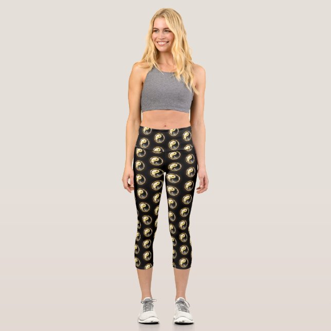 Leggings Capri Yin Yang dorado en negro (Anverso)