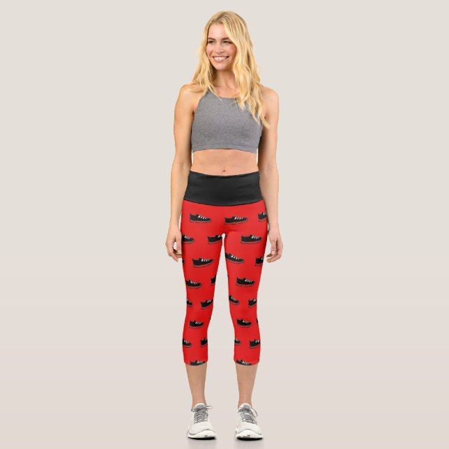 Leggings Capri Yoga Capri Black & Red w/Shoe Doodle (Anverso)