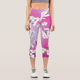 Leggings Capri Yoga de flores de cerezo | Ajuste delgado | Sakura