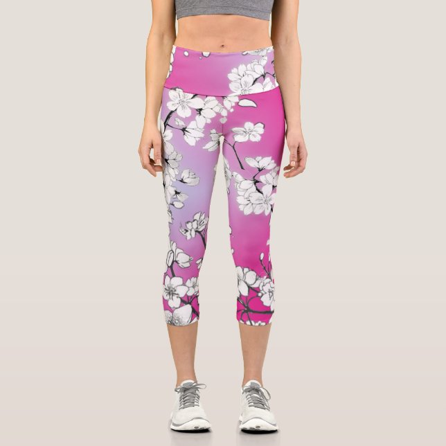 Leggings Capri Yoga de flores de cerezo | Ajuste delgado | Sakura (Anverso)