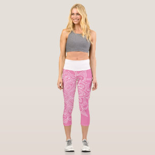 Leggings Capri Yoga en blanco y rosado caliente