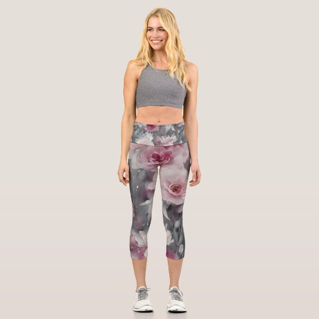 Leggings Capri Yoga floral colorida (Anverso)