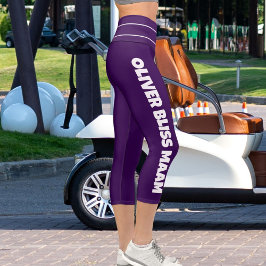 Leggings Capri Yoga temática del gato Mascota morado blanco oscur