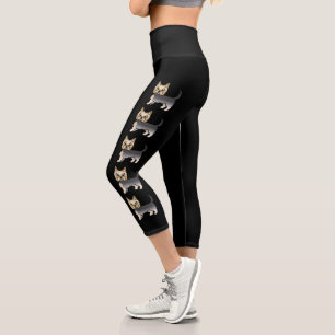 Leggings Capri Yorkshire Terrier Yorkie de dibujos animados azul 