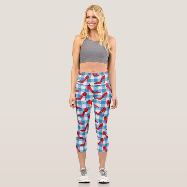 Leggings Capri zapatillas de rubí azul gingham (Anverso)