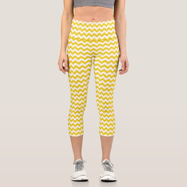 Leggings Capri Zigzag amarillo, chevron amarillo, patrón geométri (Anverso)