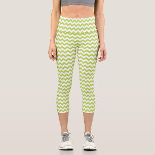 Leggings Capri Zigzag verde, Chevron verde, patrón geométrico