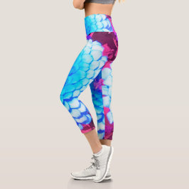 Leggings Capri Zinnia azul bonito en el jardín de verano morado