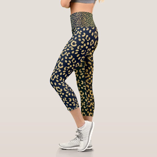 Leggings Capri Zonas de piel de leopardo dorado (Izquierda)