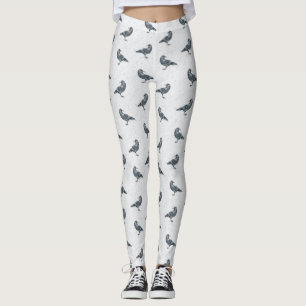 Leggings Caprichosa Cuervo de Halloween en Blanco y Negro