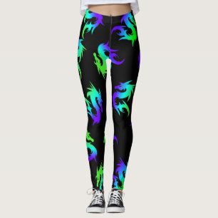 Leggings caprichoso patrón de dragón chino COLORIDO AZUL