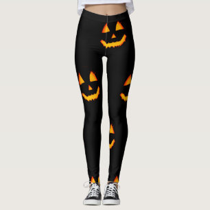 Leggings Cara brillante con una linterna en Halloween negro
