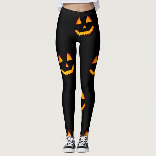 Leggings Cara brillante con una linterna en Halloween negro (Anverso)