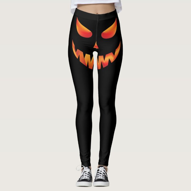 Leggings Cara de calabaza quemada de Halloween (Anverso)