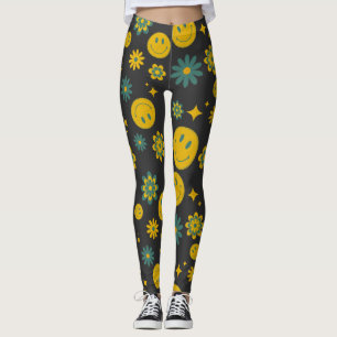 Leggings cara sonriente divertida y flores maravillosas