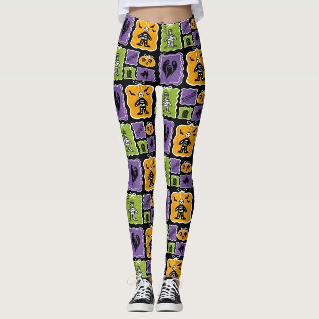 Leggings Caracteres de Halloween escuetos momias y esquelet (Anverso)