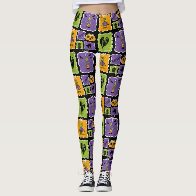 Leggings Caracteres de Halloween lindos Frankensteins y zom (Anverso)